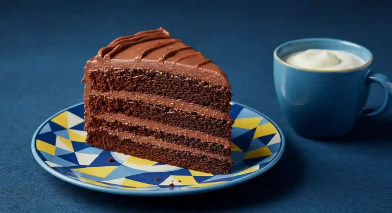 A slice of Choc-A-Lot Cake served with Cream