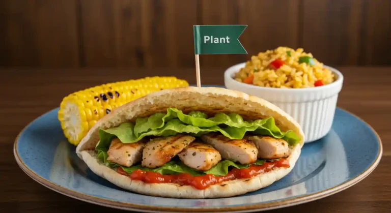 A Nandino Chicken Pitta with Spicy Rice and Corn on the Cob