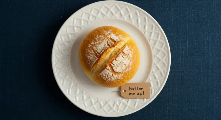 A Portuguese Roll on a plate with butter